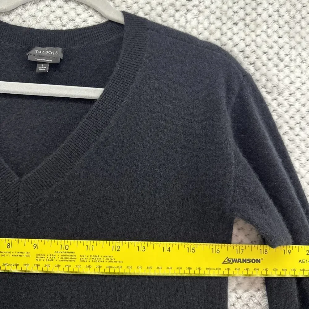 Talbots Cashmere Sweater Womens S Black V-Neck Classic Basics Capsule